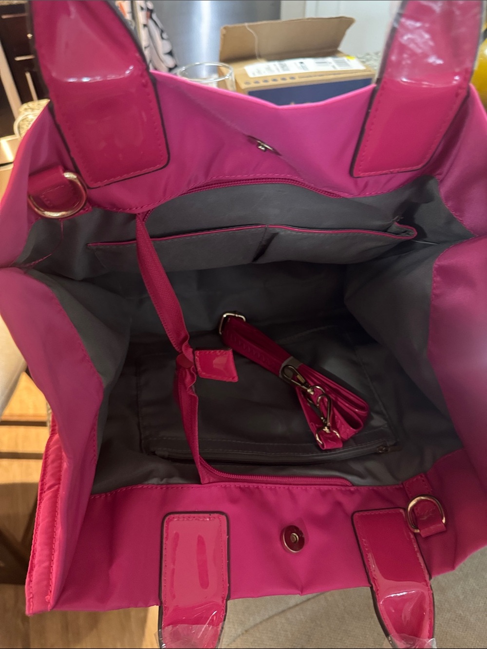 Tory Burch Hot Pink Logo Nylon Tote - Picture 5 of 5